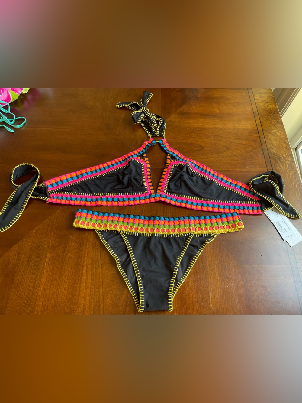 NWT beach bunny bikini rainbow colorful crochet XL set